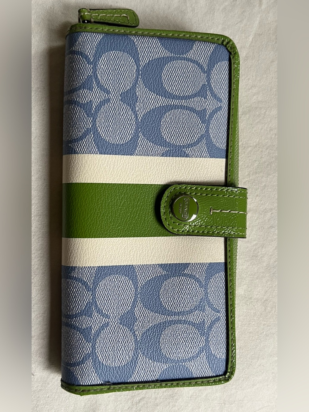 Coach Y2K Signature Stripe Accordion Wallet/Clutch - Blue/Green (NWOT)